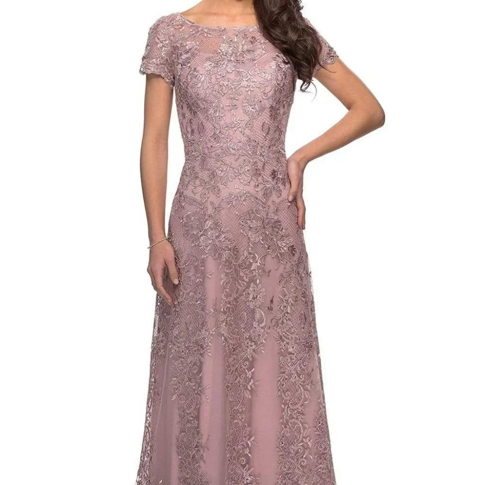 NWT La Femme 27935 Floral Lace Embroidery Prom Dress Purple Size 4